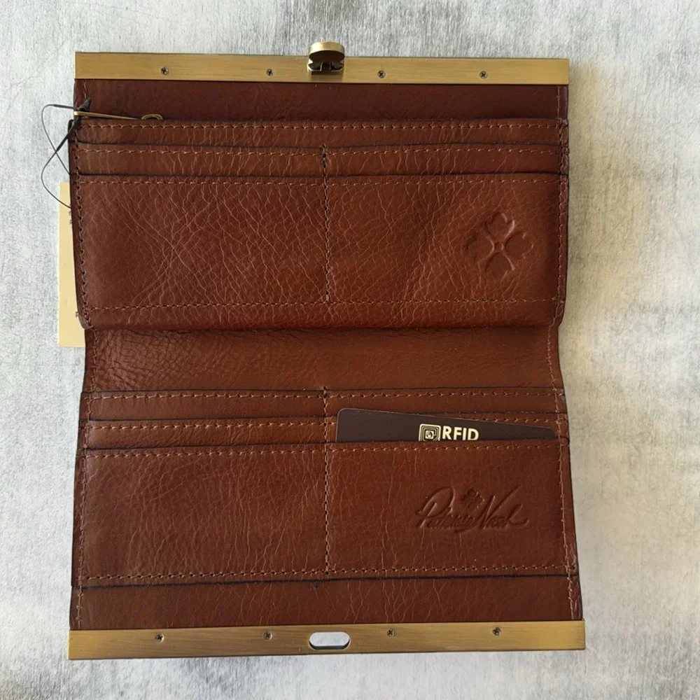 PATRICIA NASH Leather Cauchy Framed Wallet W Push Lock Closure French Riviera